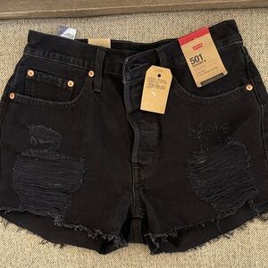 Levi's Black Distressed High-Rise Jean Shorts
